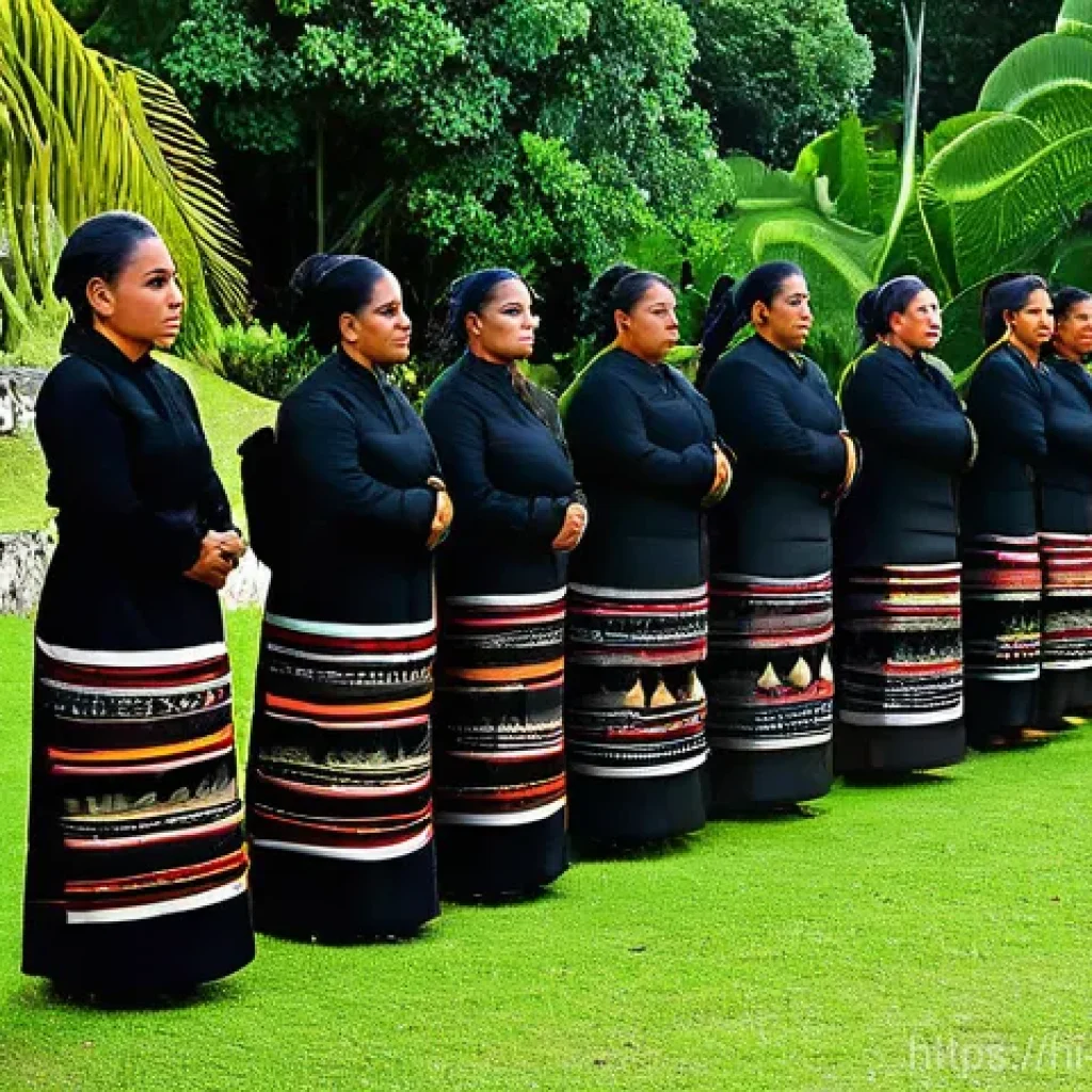통가 장례 문화 - **Prompt 1: Tongan Mourners in Traditional Attire**
    "A solemn and respectful scene depicting a g...