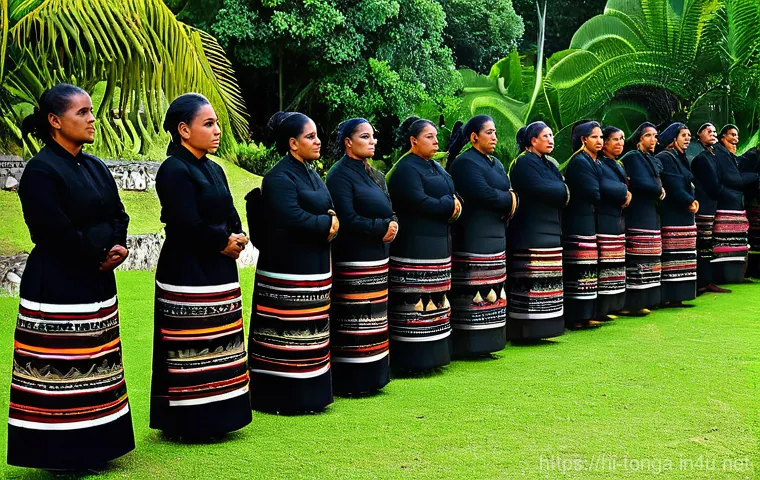 통가 장례 문화 - **Prompt 1: Tongan Mourners in Traditional Attire**
    "A solemn and respectful scene depicting a g...