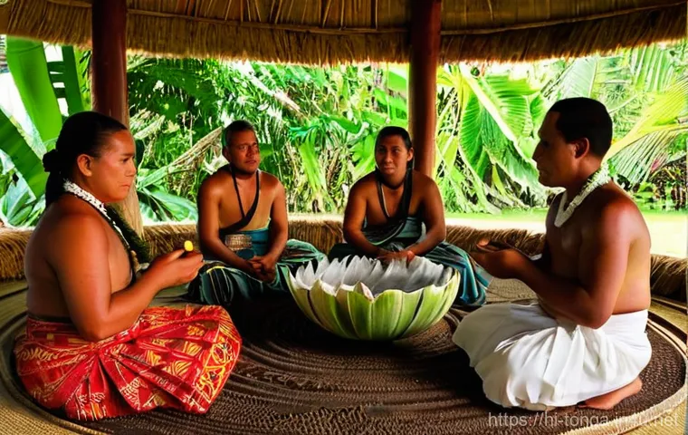 통가와 사모아 문화 비교 - Image Prompt 1: Tongan Royal Kava Ceremony**