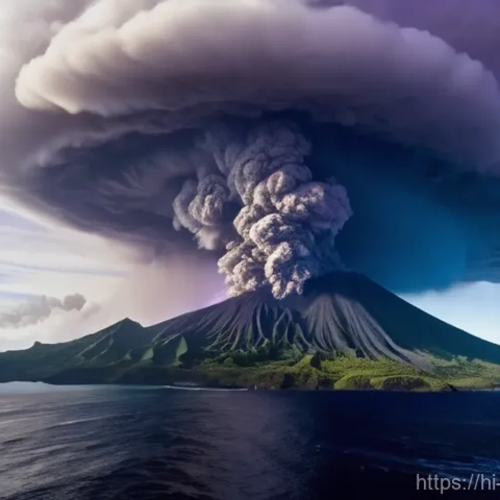 통가 쓰나미 피해 사례 - **Prompt 1: The Fury of the Eruption**
"A breathtaking and terrifying, wide-angle shot capturing...