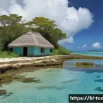 Home 22 통가 해수면 상승 문제 - A detailed coastal scene of Tonga islands showing the gradual rise of sea level swallowing coral lim...