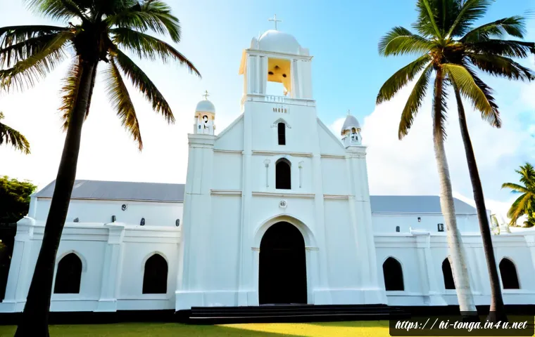 통가에서 유명한 성당 및 교회 - Photorealistic exterior of a grand historic Catholic cathedral in Nuku'alofa, Tonga, elegant white c...